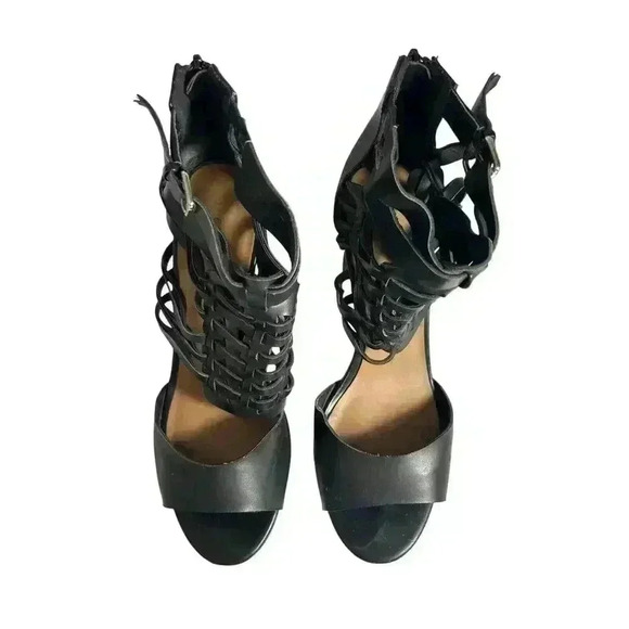 Indigo Rd Black 10M High Heeled Zip Up Back Open Toe Gladiator Sandals - Picture 4 of 9